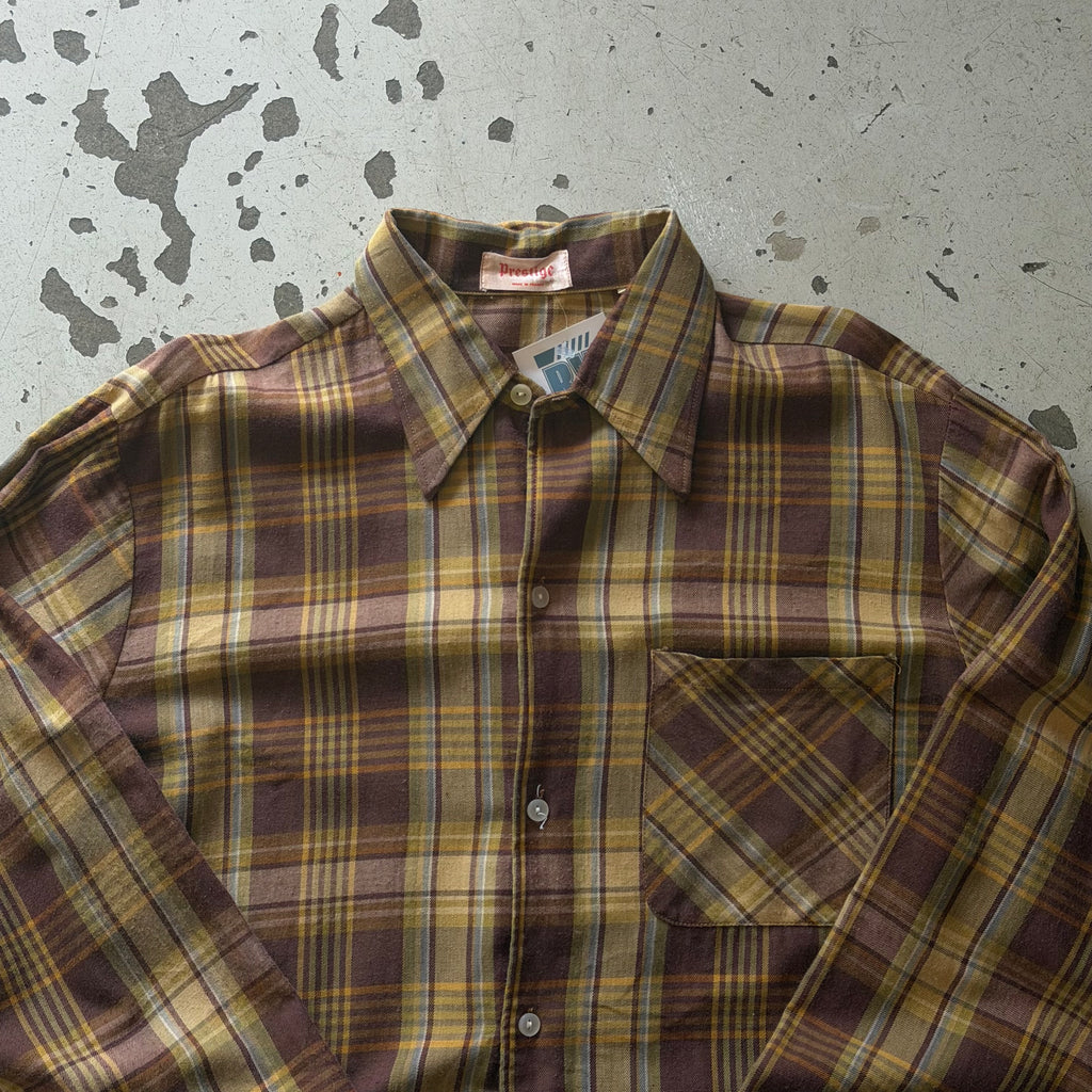 Prestige | vintage ternet skjorte | brun/gul | M