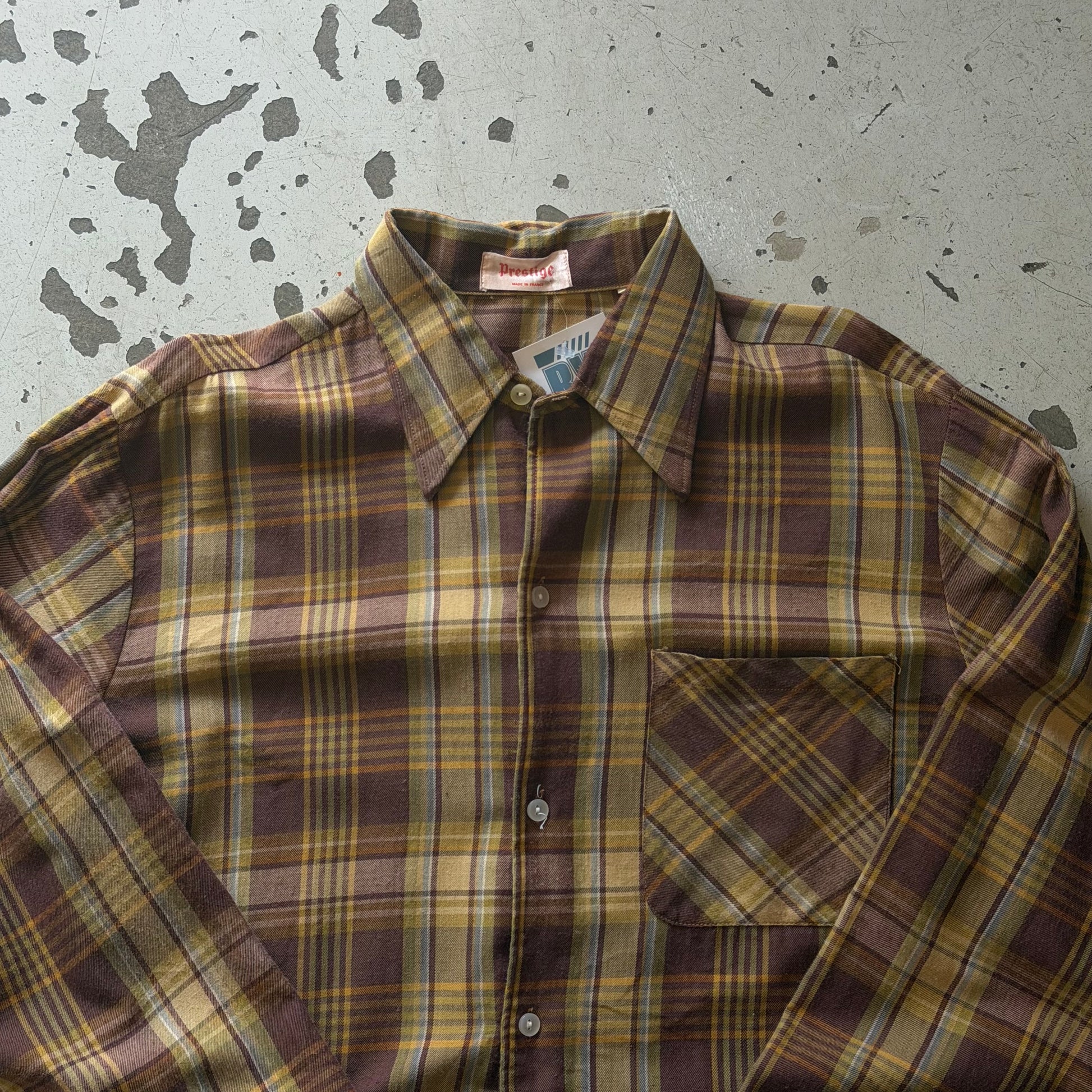 Prestige | vintage ternet skjorte | brun/gul | M