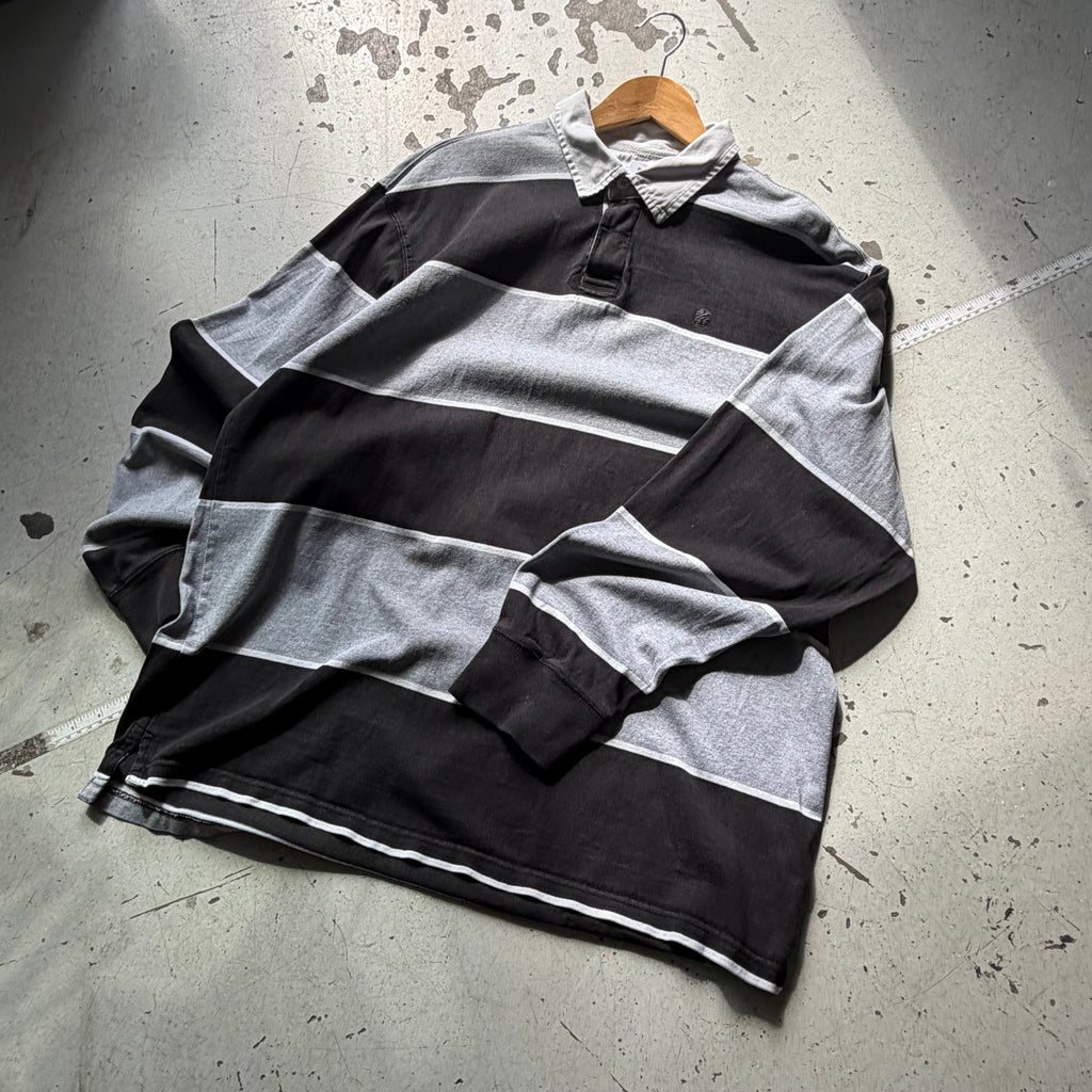 Rugby polo | stribet  | sort/grå | XL
