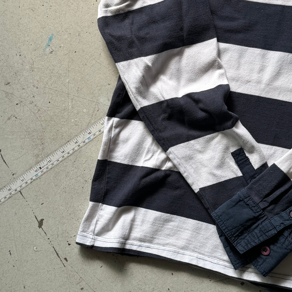 Rugby polo | stribet  | hvid/sort | L