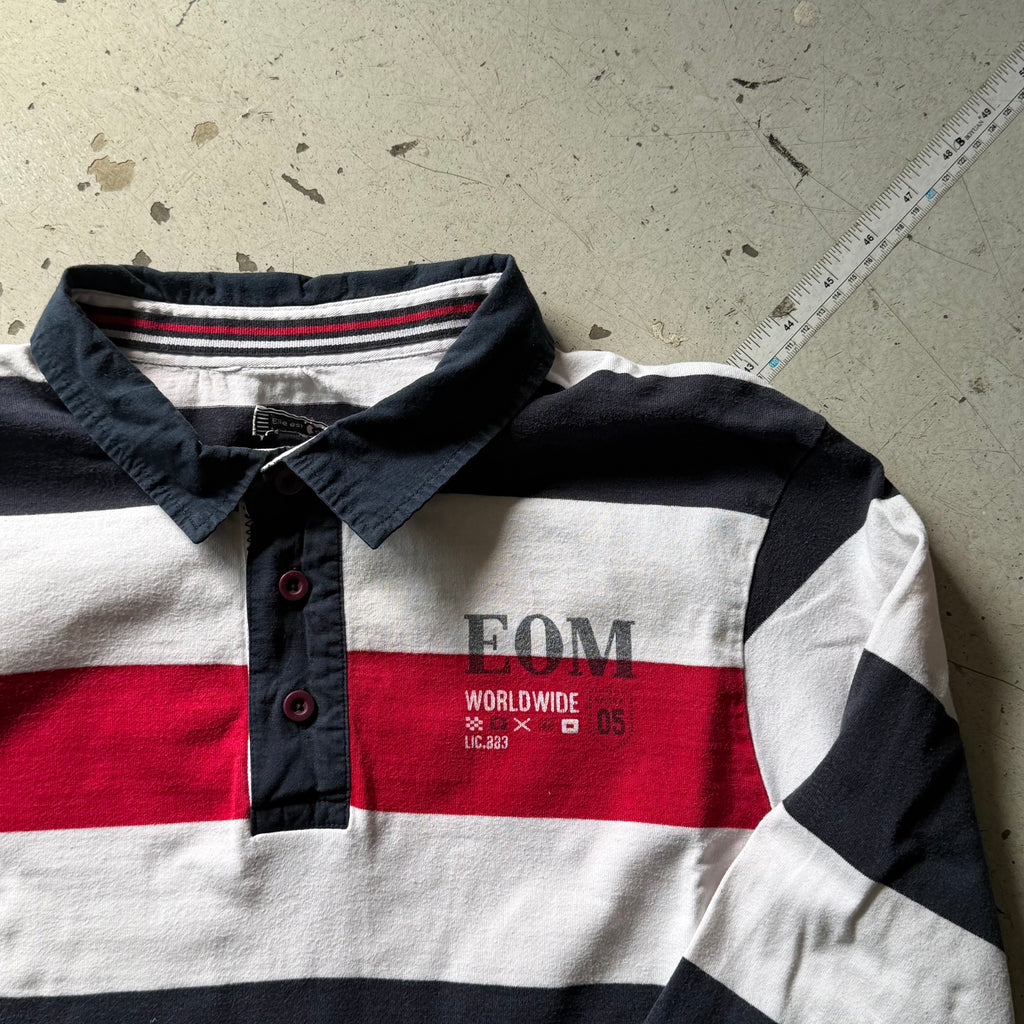 Rugby polo | stribet  | hvid/sort | L
