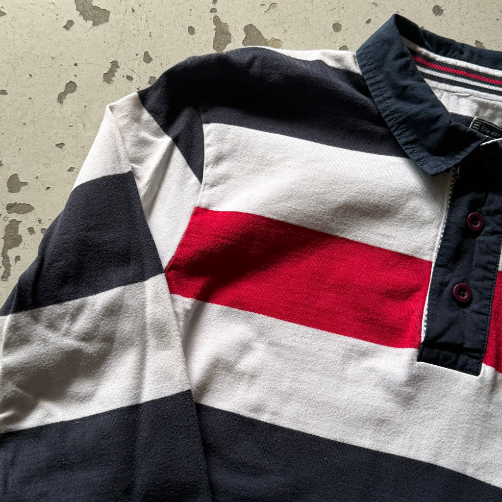 Rugby polo | stribet  | hvid/sort | L