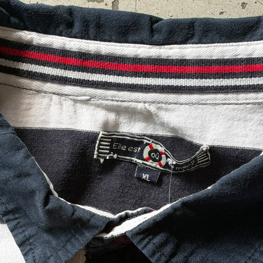 Rugby polo | stribet  | hvid/sort | L