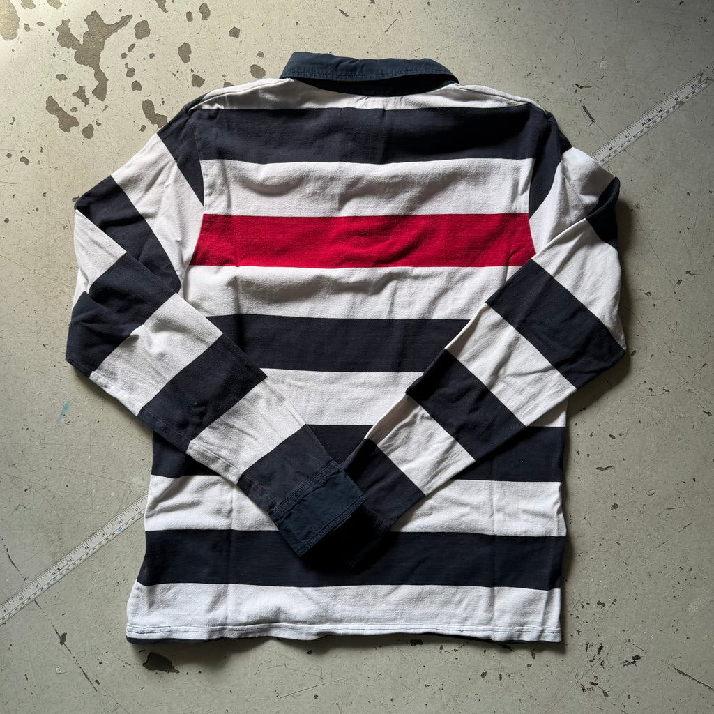 Rugby polo | stribet  | hvid/sort | L