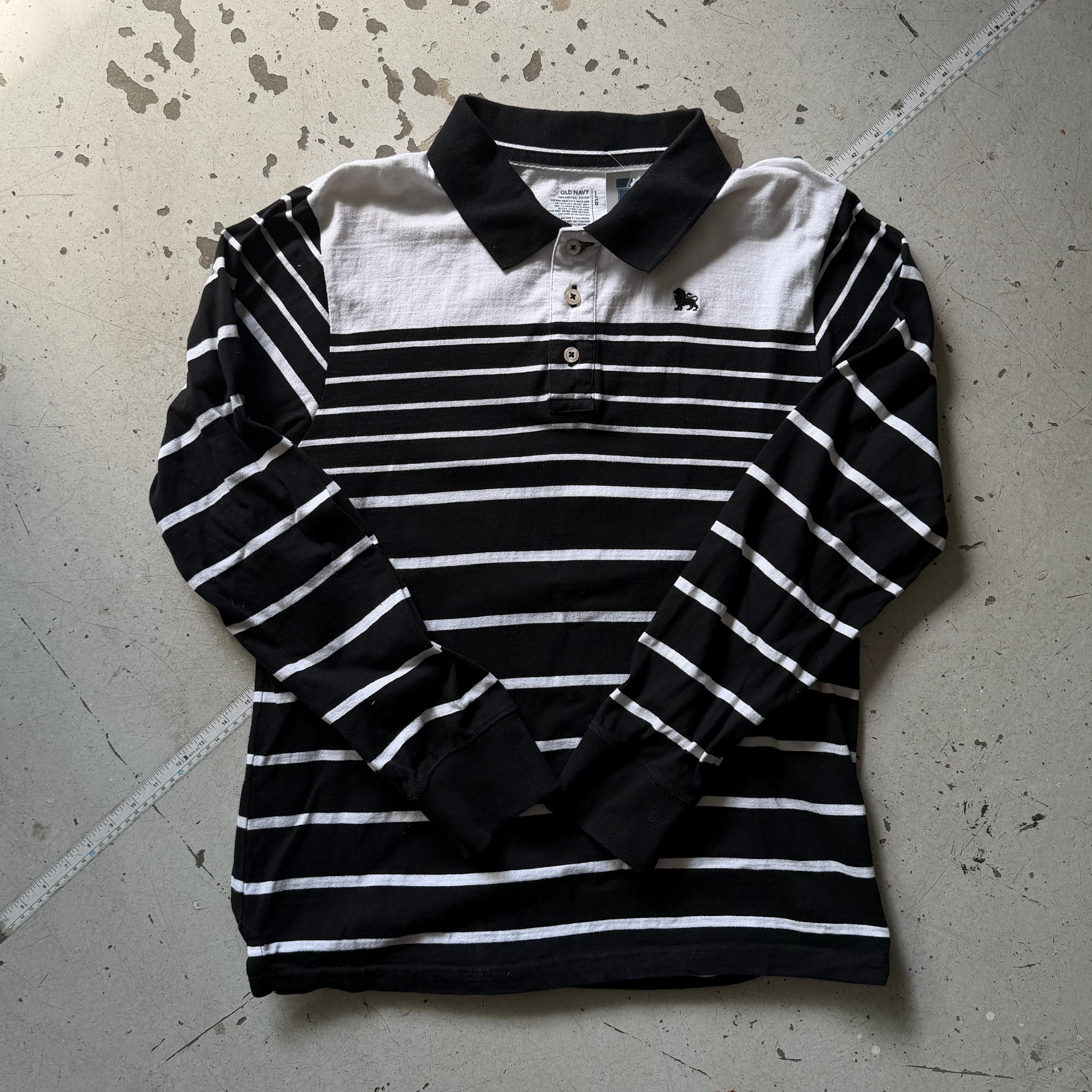 Rugby polo | stribet  | hvid/sort | L
