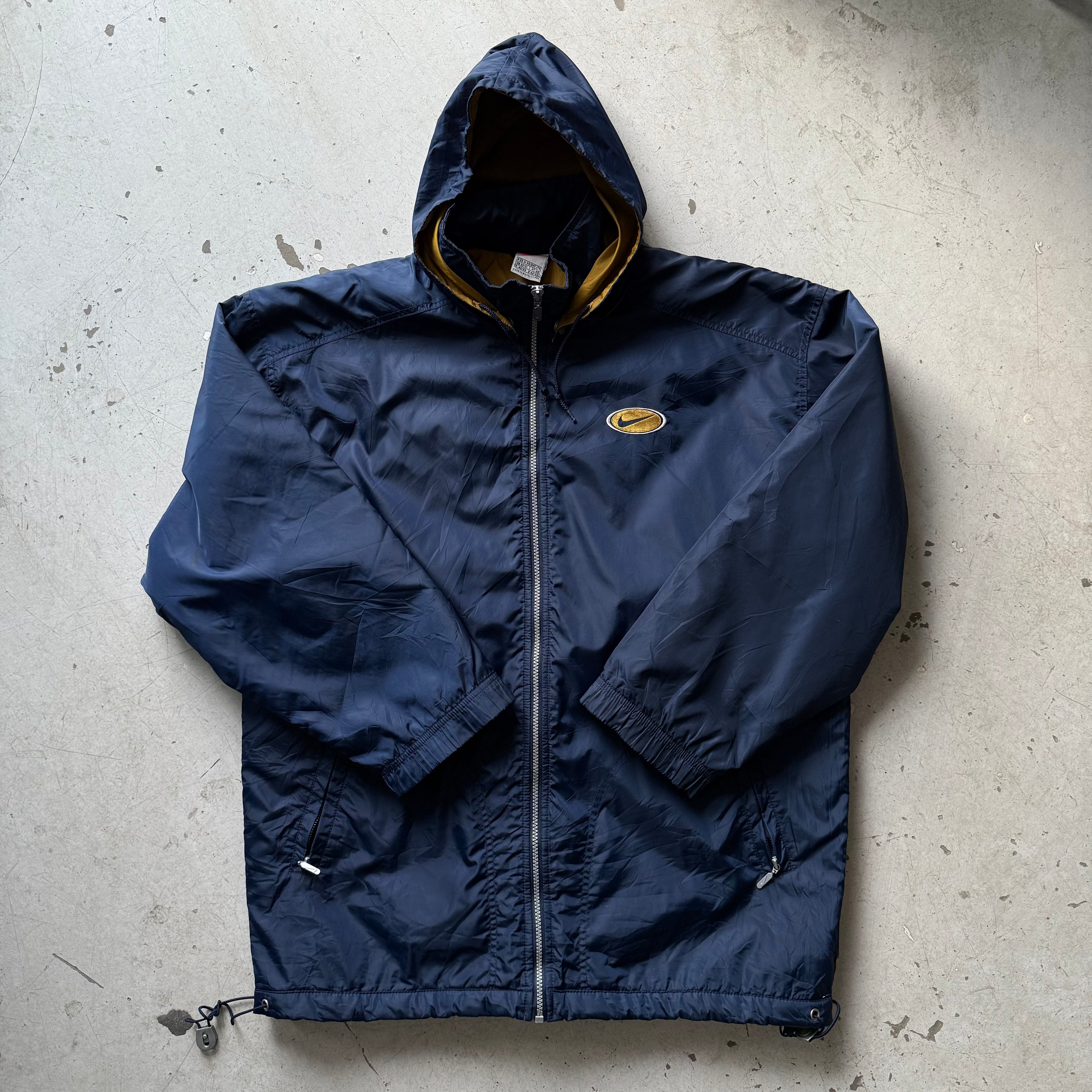 Nike vintage windbreaker jakke navy/guld – 90s hooded logo (Medium)