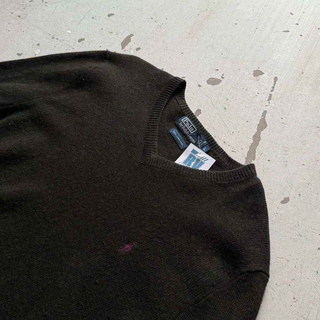 Polo Ralph Lauren striktrøje vintage mørkegrøn lammeuld L