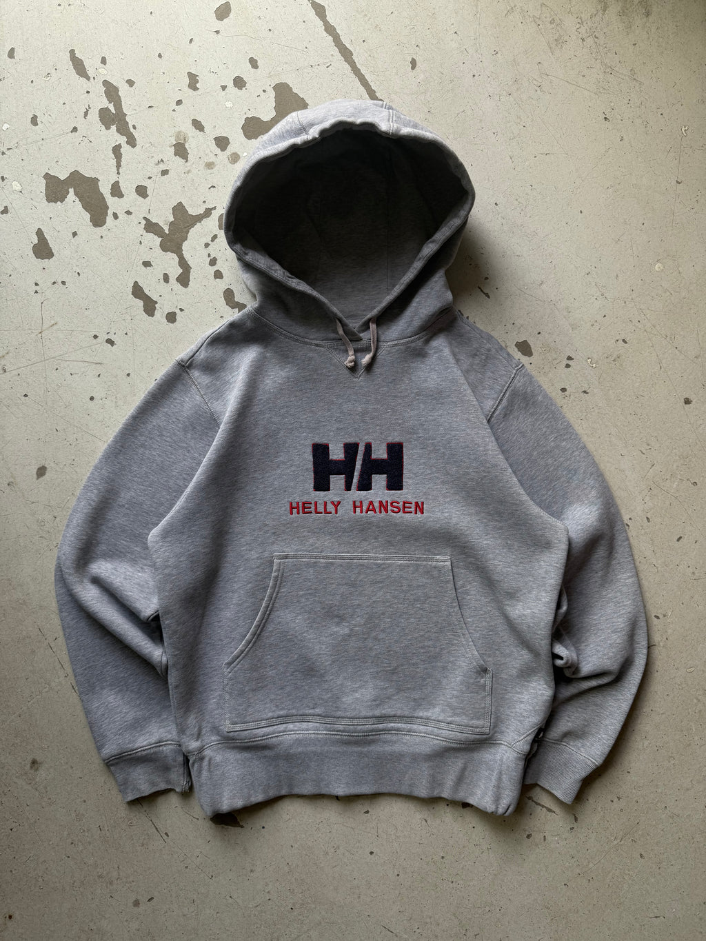 Helly Hansen hoodie – vintage grå hættetrøje med logo (Small)