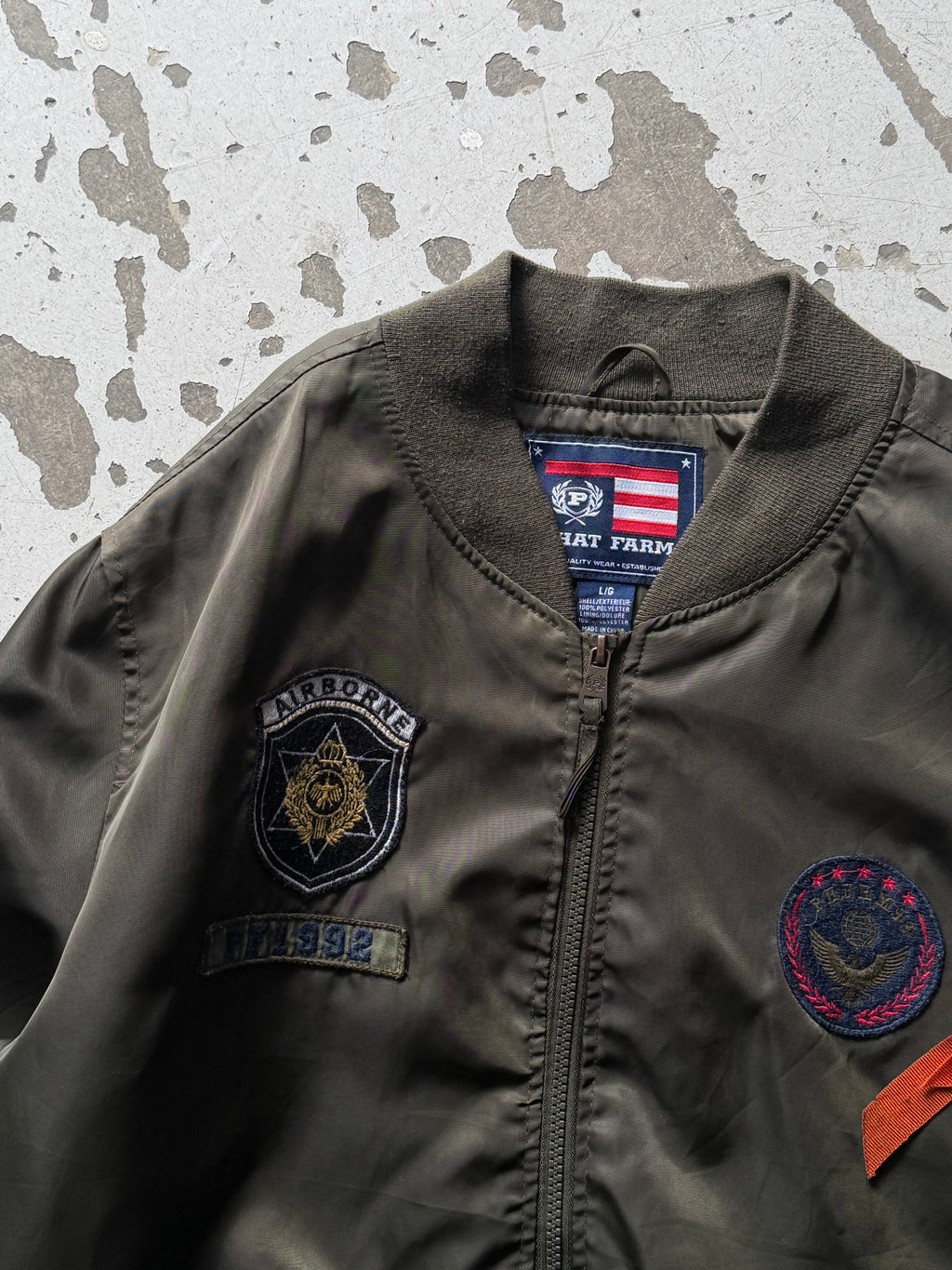 Phat Farm | bomberjakke patches | armygrøn | L