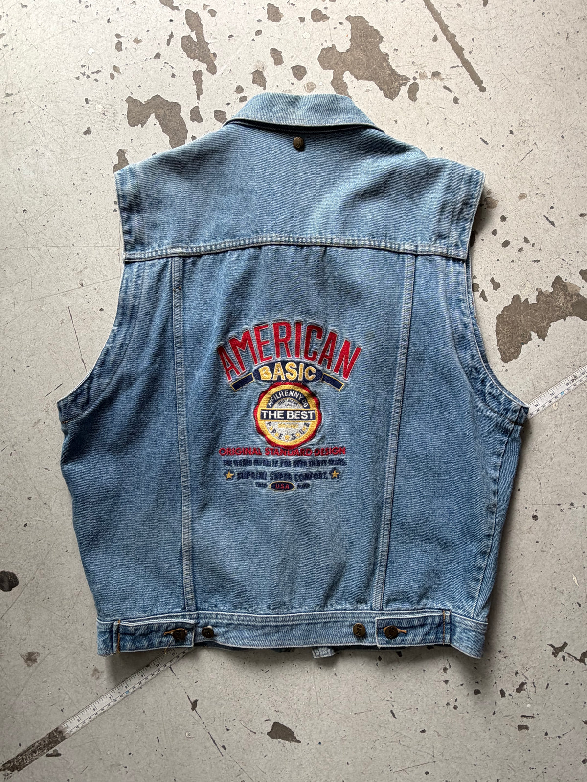 Vintage Vest | Denim med broderi | lyseblå | M
