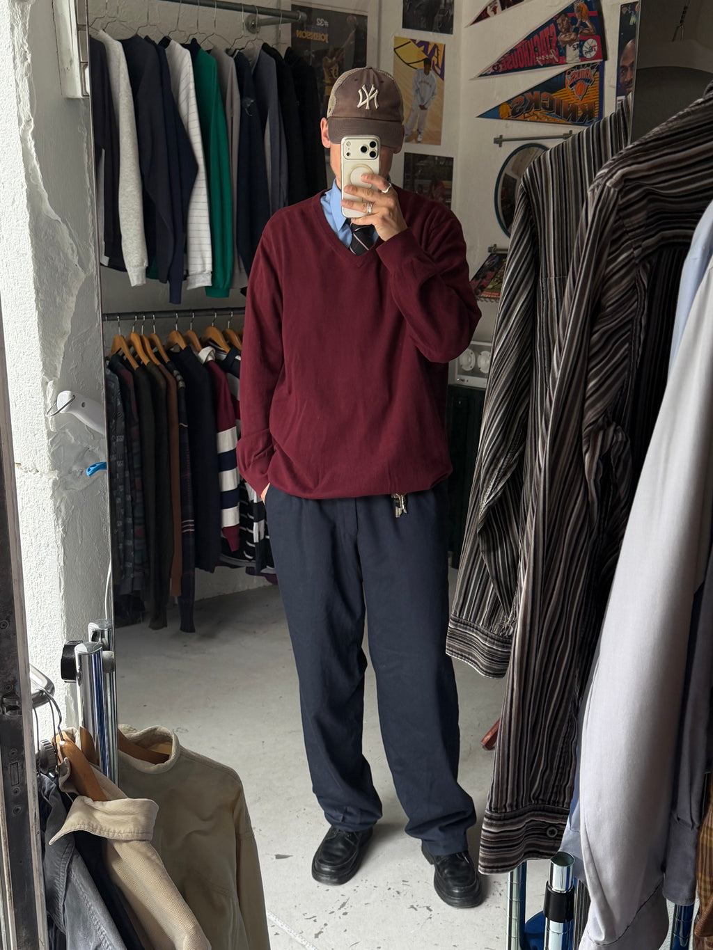 L.L.Bean | V-neck striktrøje | bordeaux | XXL
