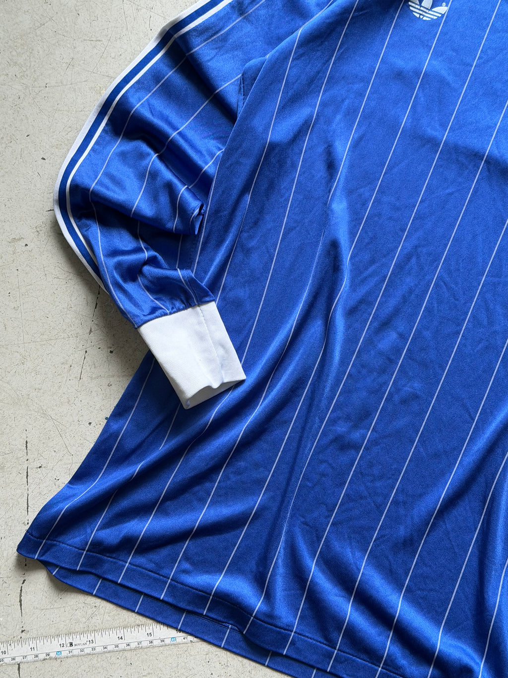Adidas | vintage langærmet fodboldtrøje | blå/hvid | L