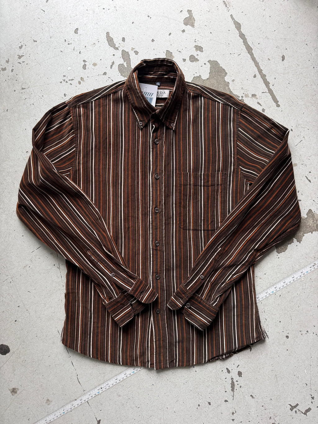 Stribet fløjlsskjorte | brun/orange | S