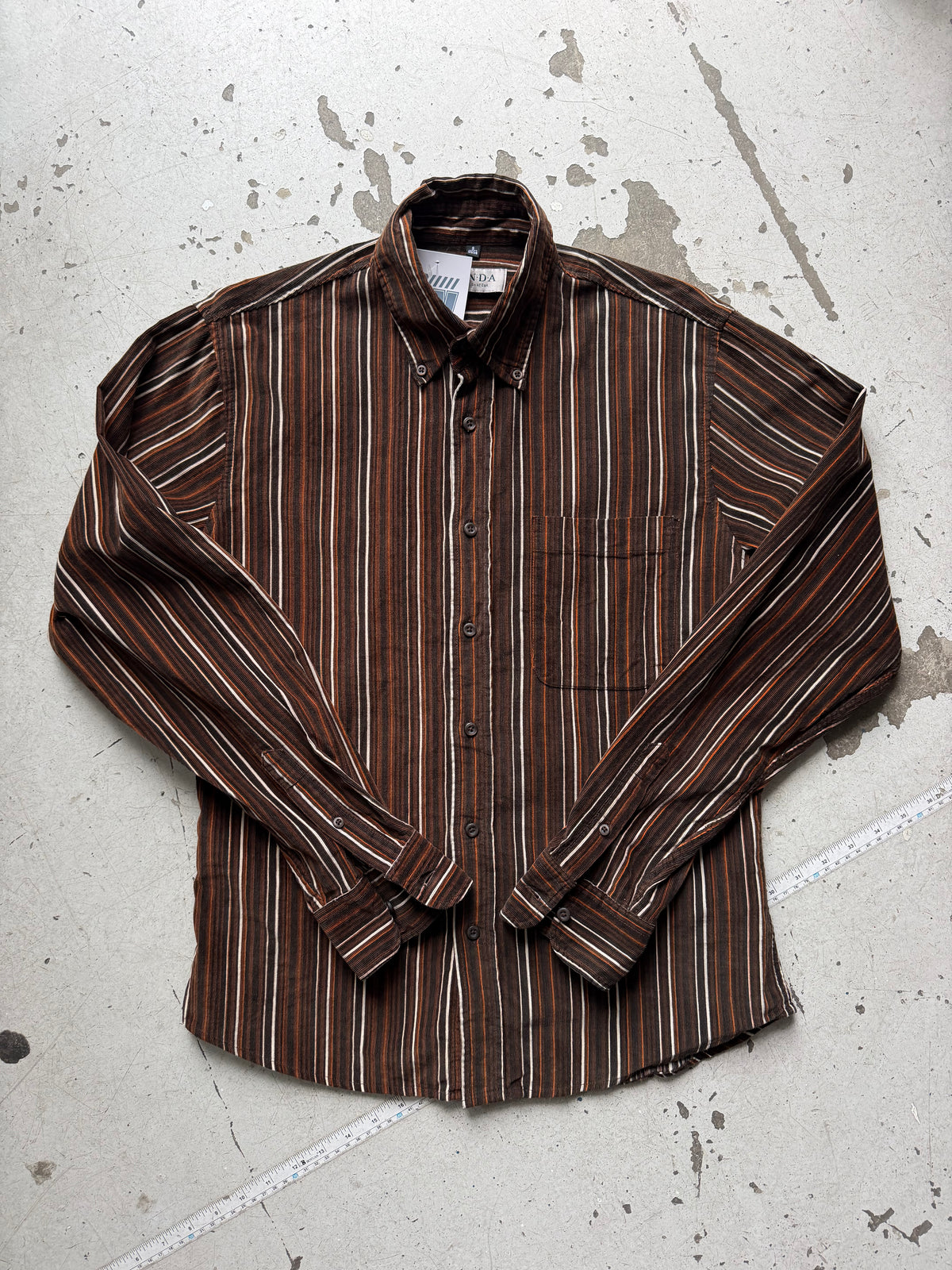 Stribet fløjlsskjorte | brun/orange | S