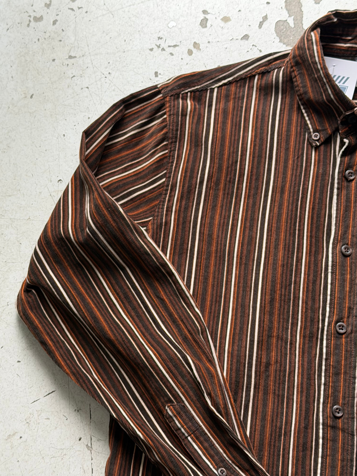 Stribet fløjlsskjorte | brun/orange | S