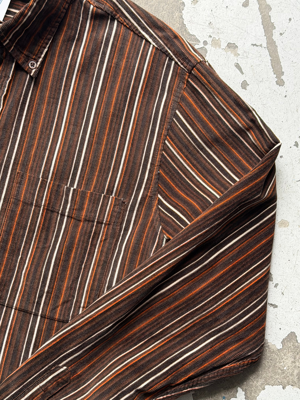Stribet fløjlsskjorte | brun/orange | S