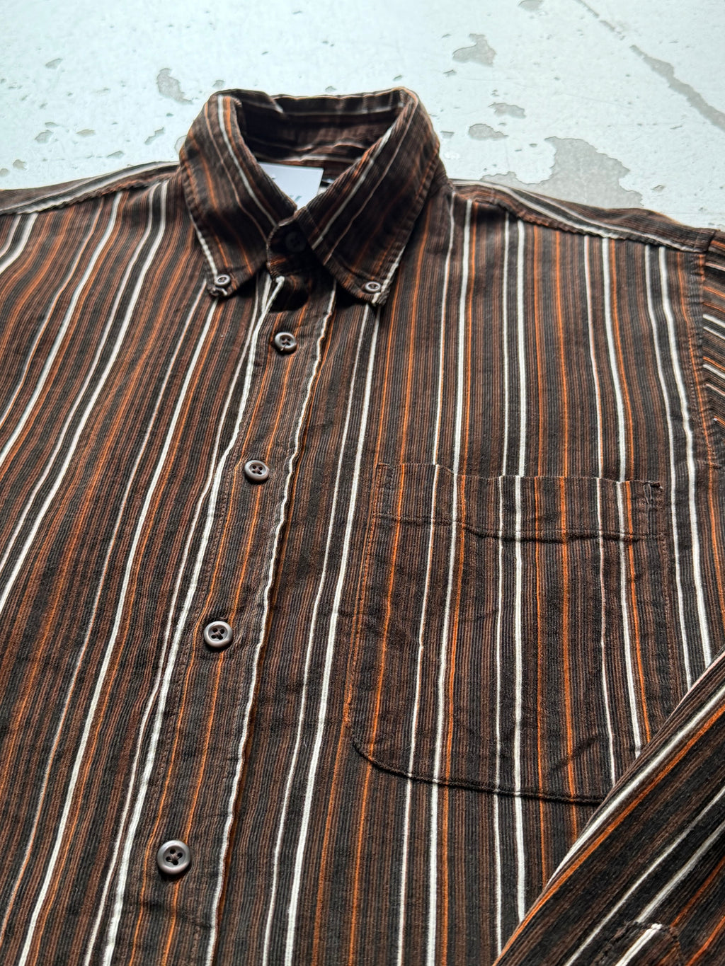 Stribet fløjlsskjorte | brun/orange | S