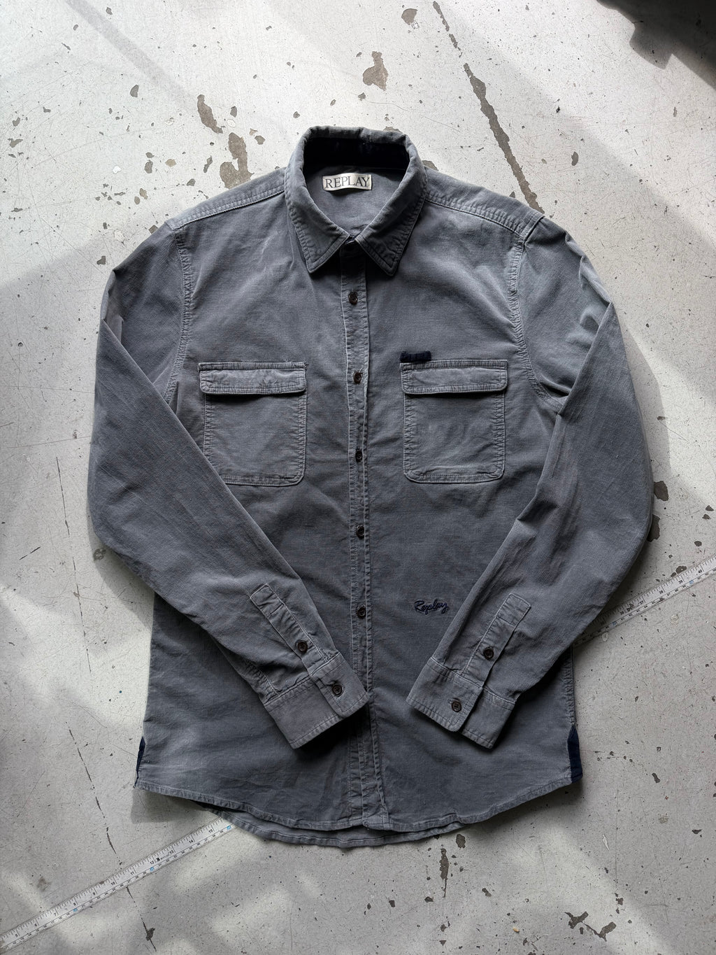 Vintage | fløjlsskjorte | grå | S/M