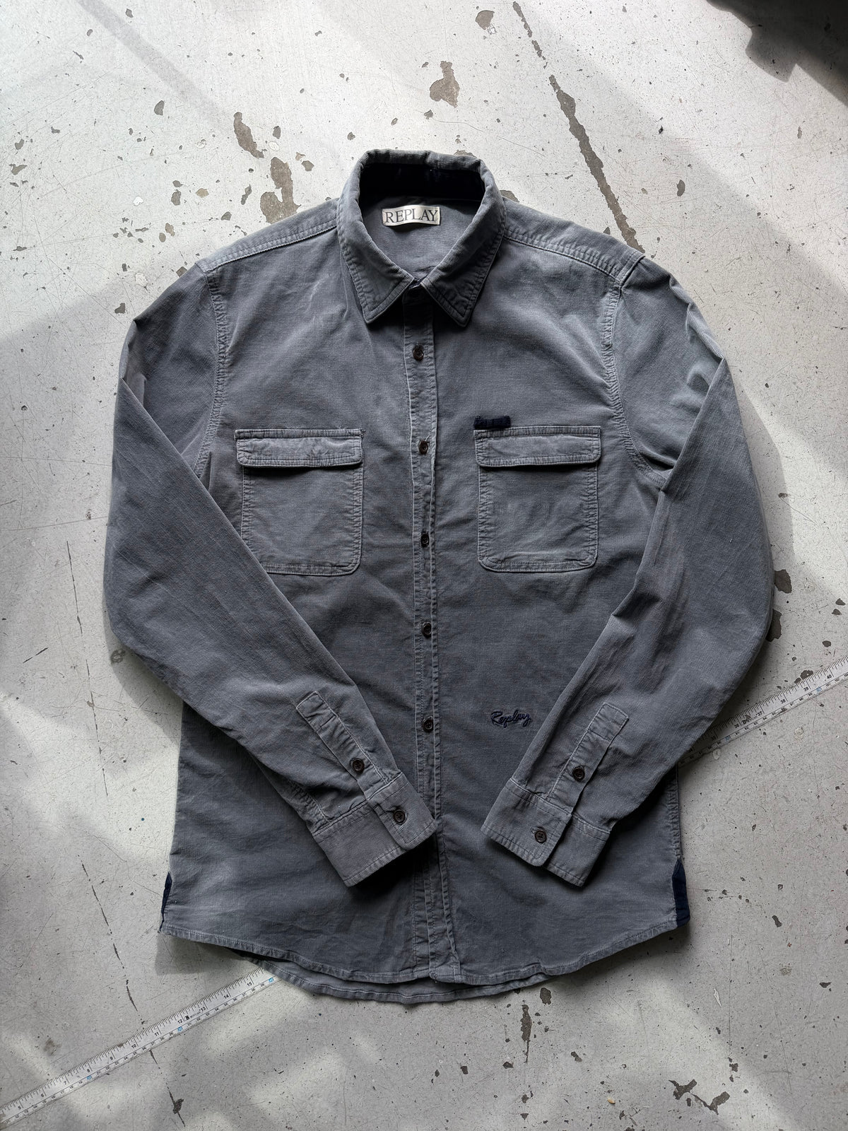 Vintage | fløjlsskjorte | grå | S/M