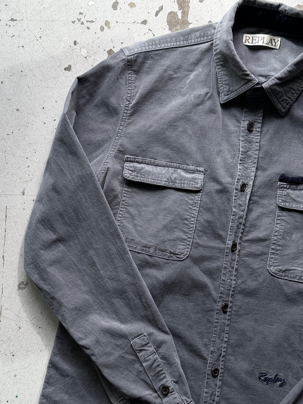 Vintage | fløjlsskjorte | grå | S/M