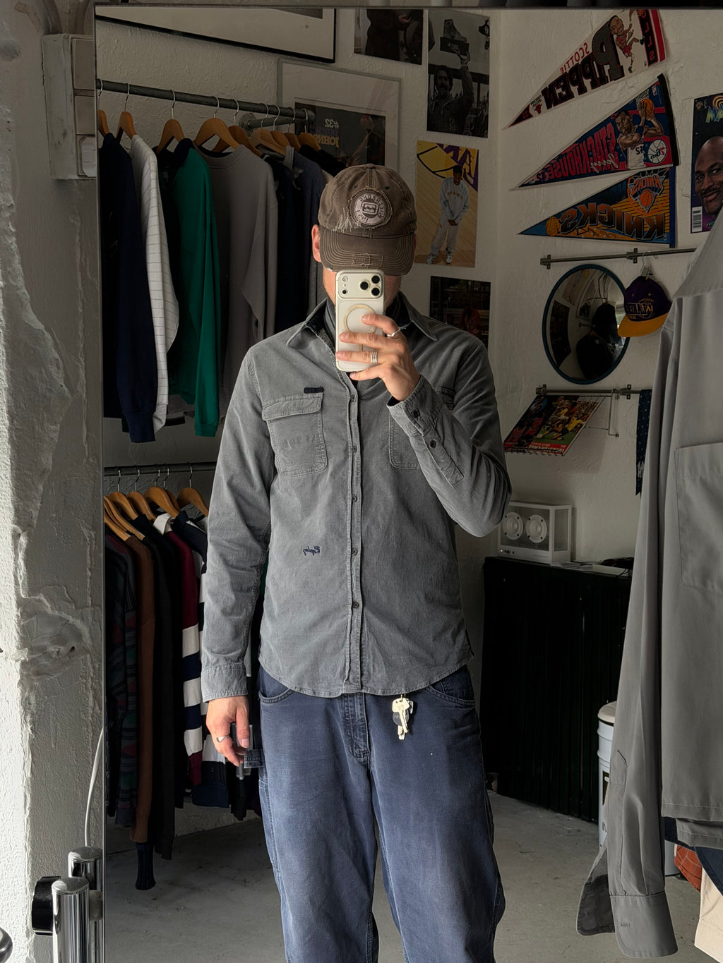 Vintage | fløjlsskjorte | grå | S/M