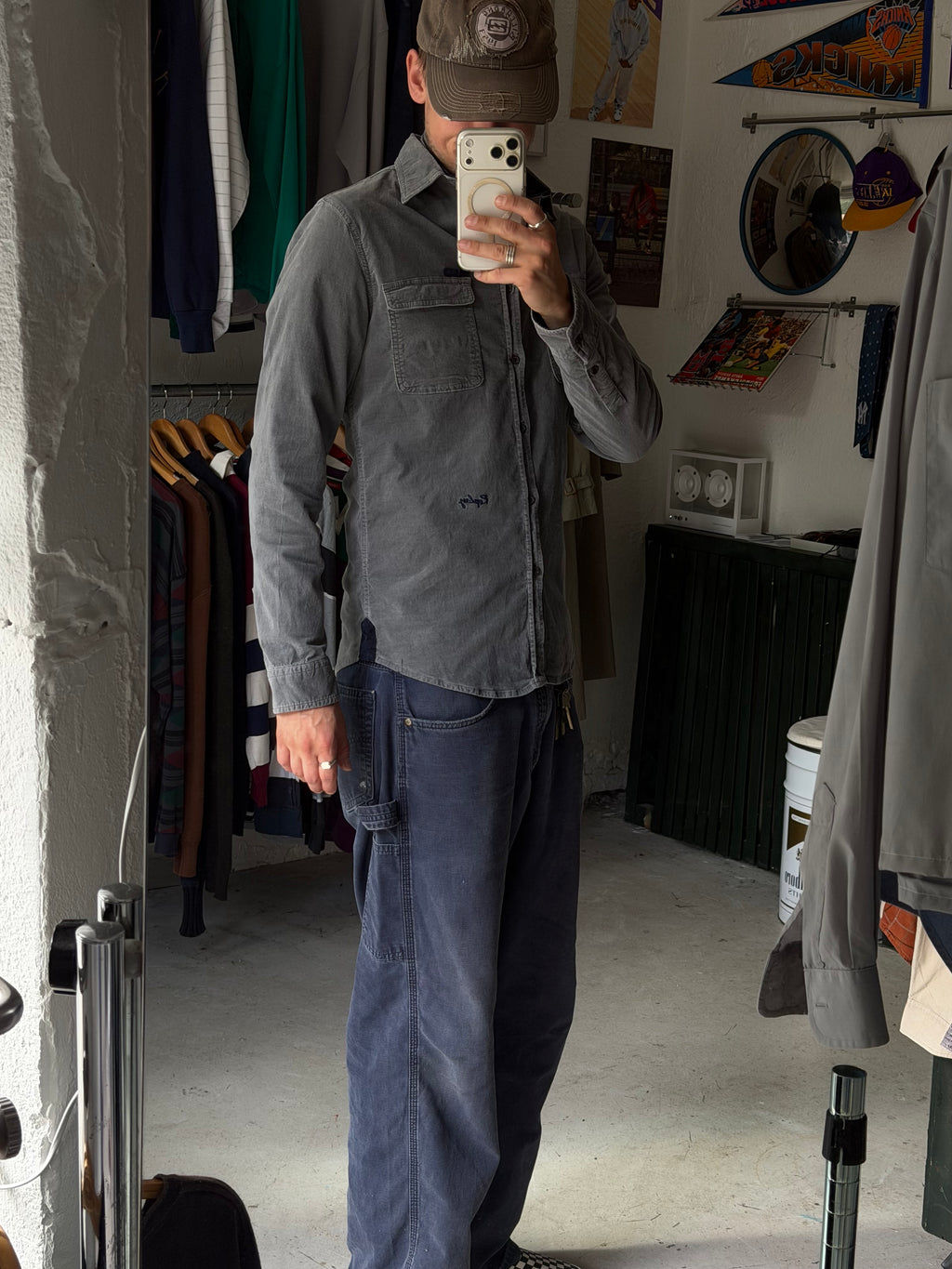 Vintage | fløjlsskjorte | grå | S/M