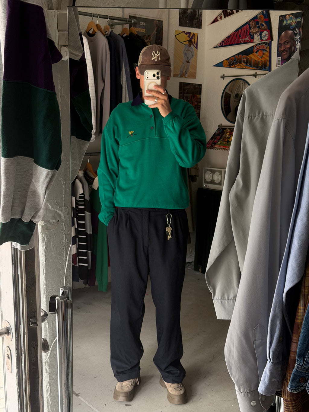 Sims | vintage polo sweatshirt | grøn/navy | M