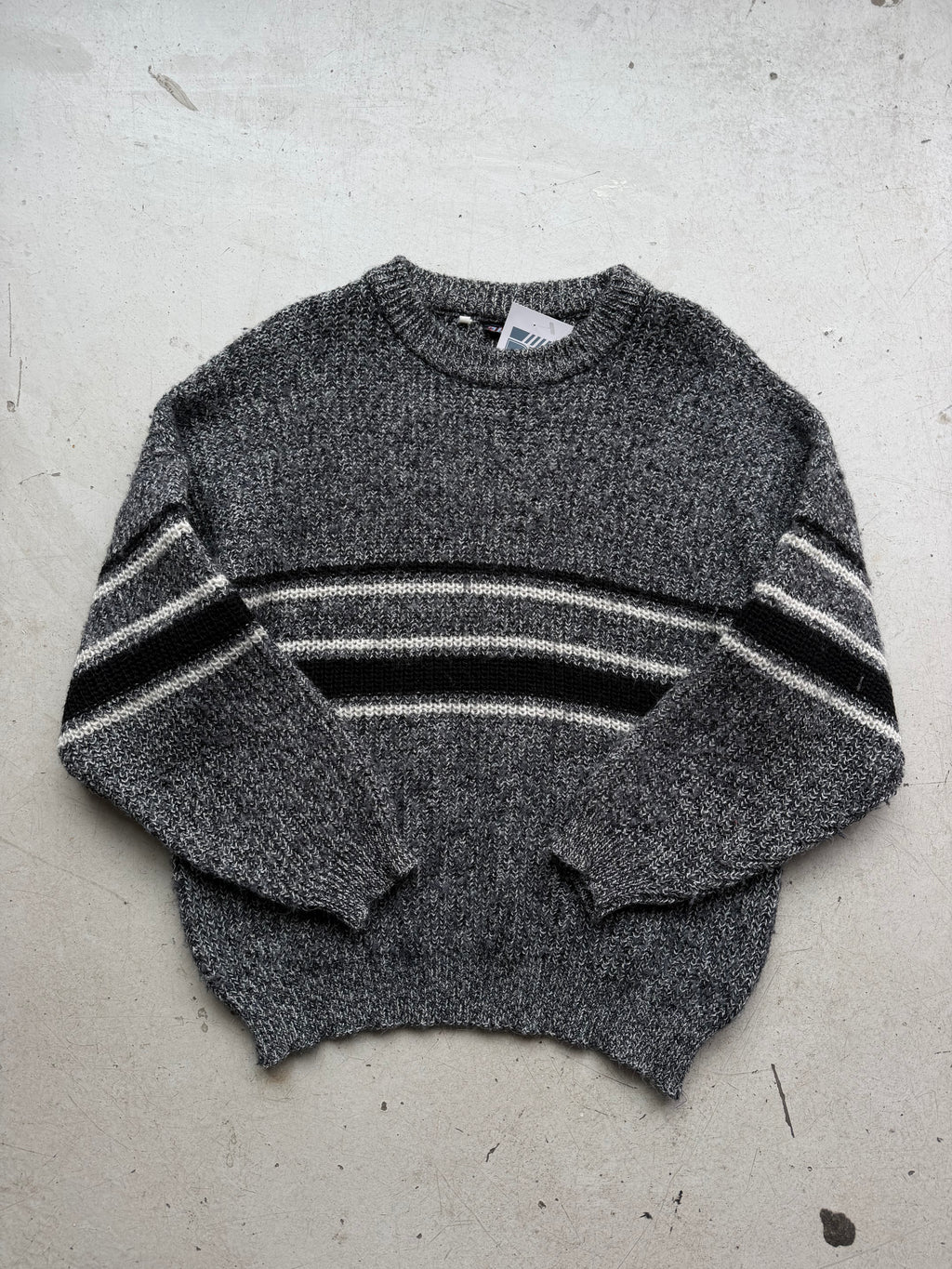 Vintage | Striktrøje med striber | Grå | M