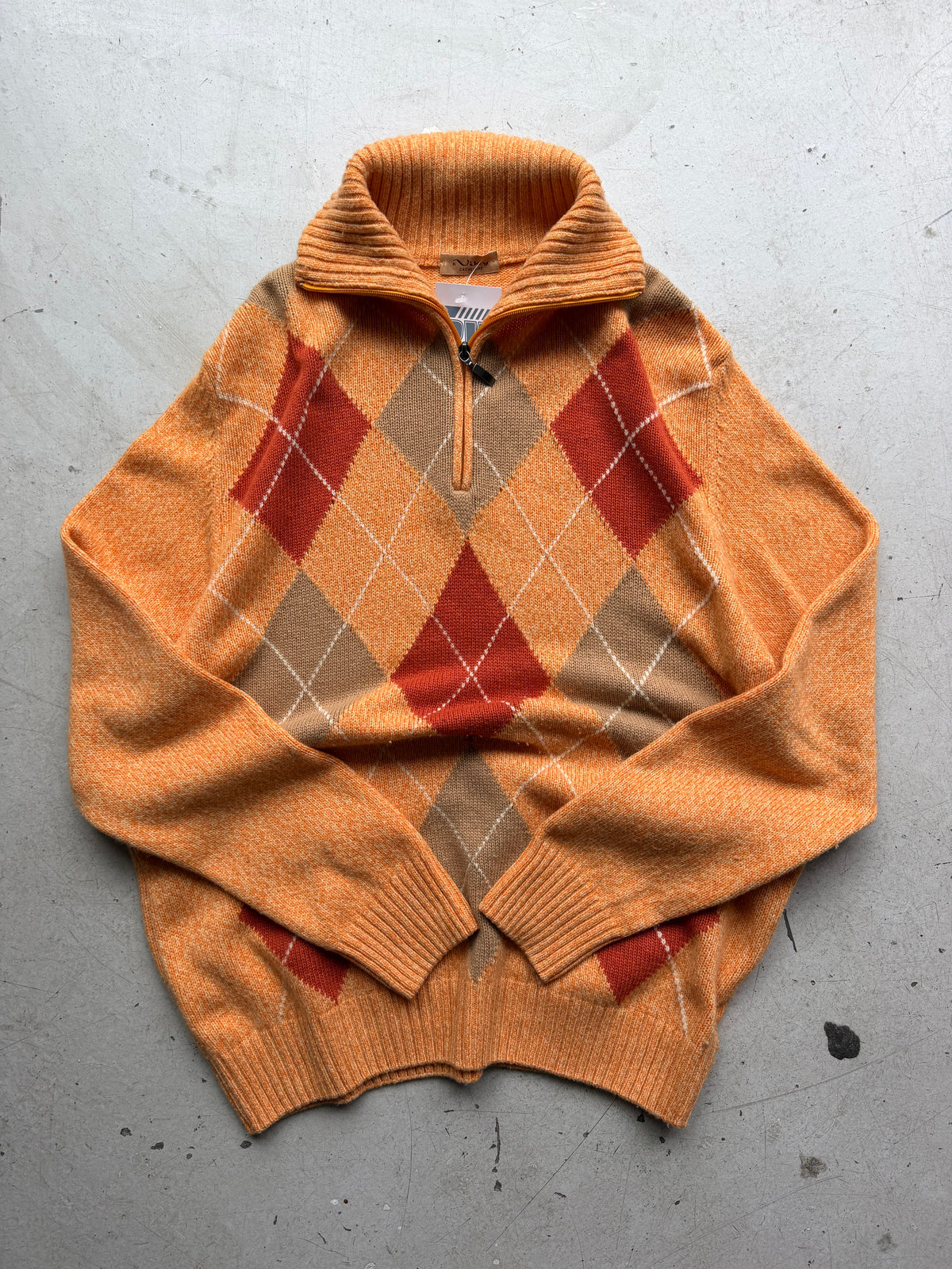 Venturo Cashmere | Argyle 1/4 zip strik | Orange | L/XL