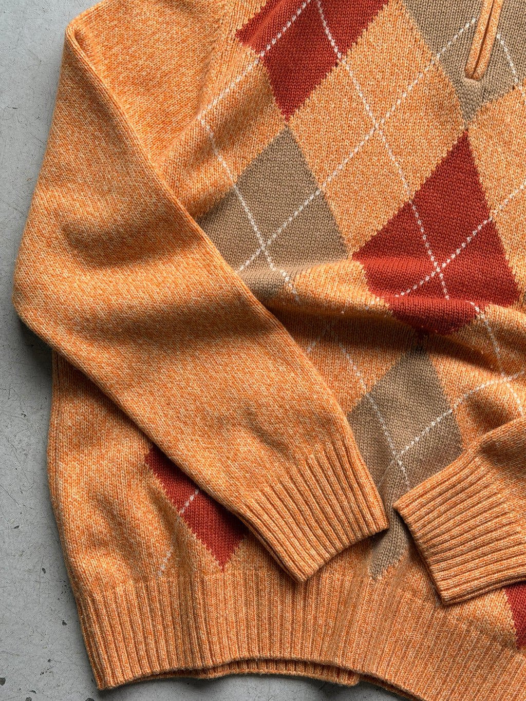 Venturo Cashmere | Argyle 1/4 zip strik | Orange | L/XL