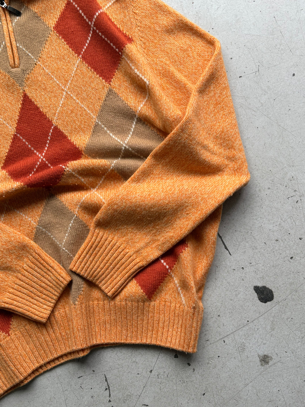 Venturo Cashmere | Argyle 1/4 zip strik | Orange | L/XL