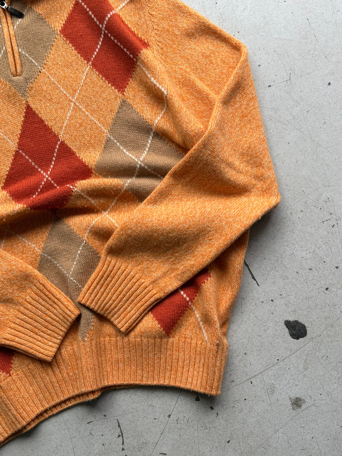 Venturo Cashmere | Argyle 1/4 zip strik | Orange | L/XL