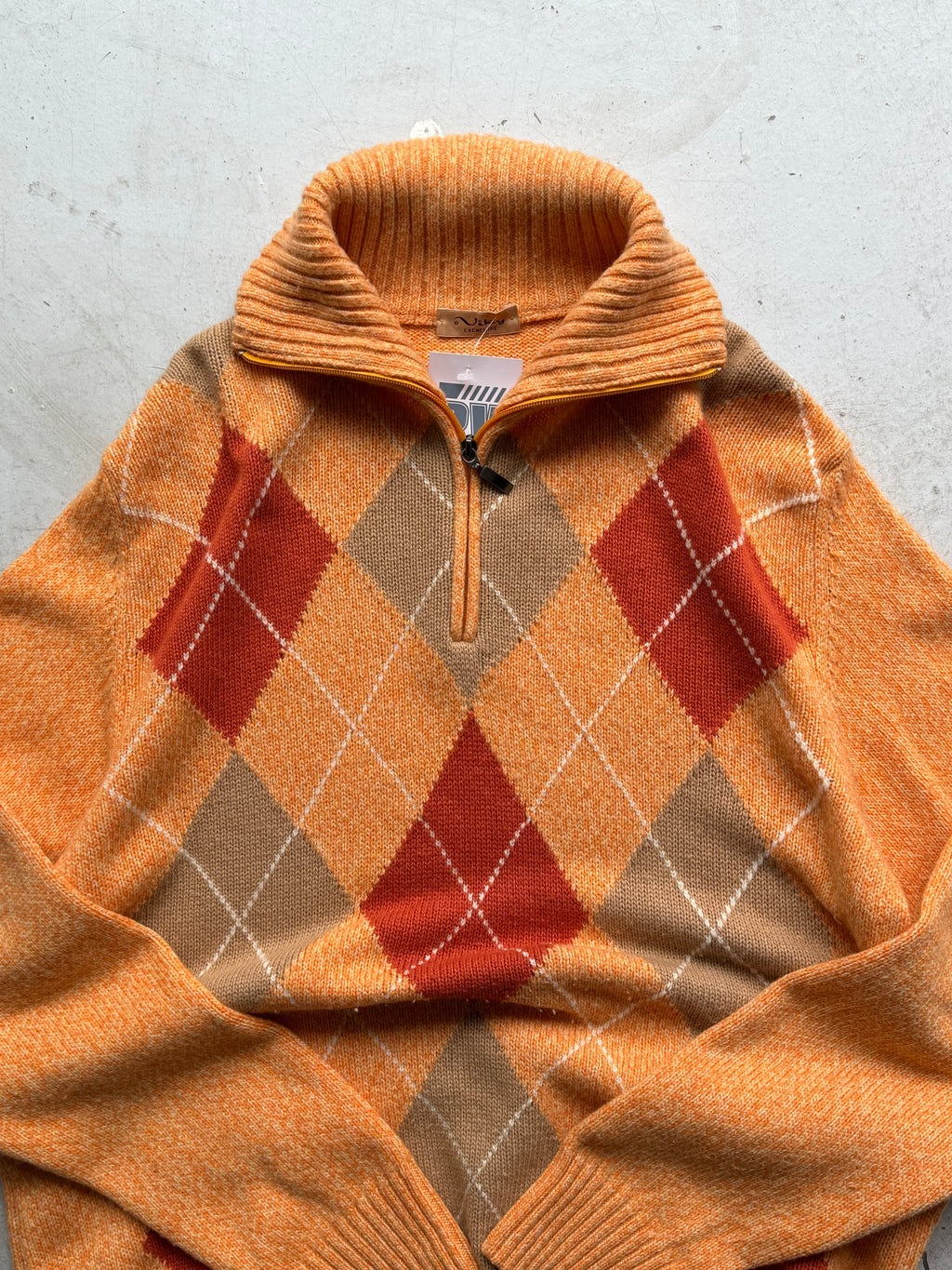 Venturo Cashmere | Argyle 1/4 zip strik | Orange | L/XL