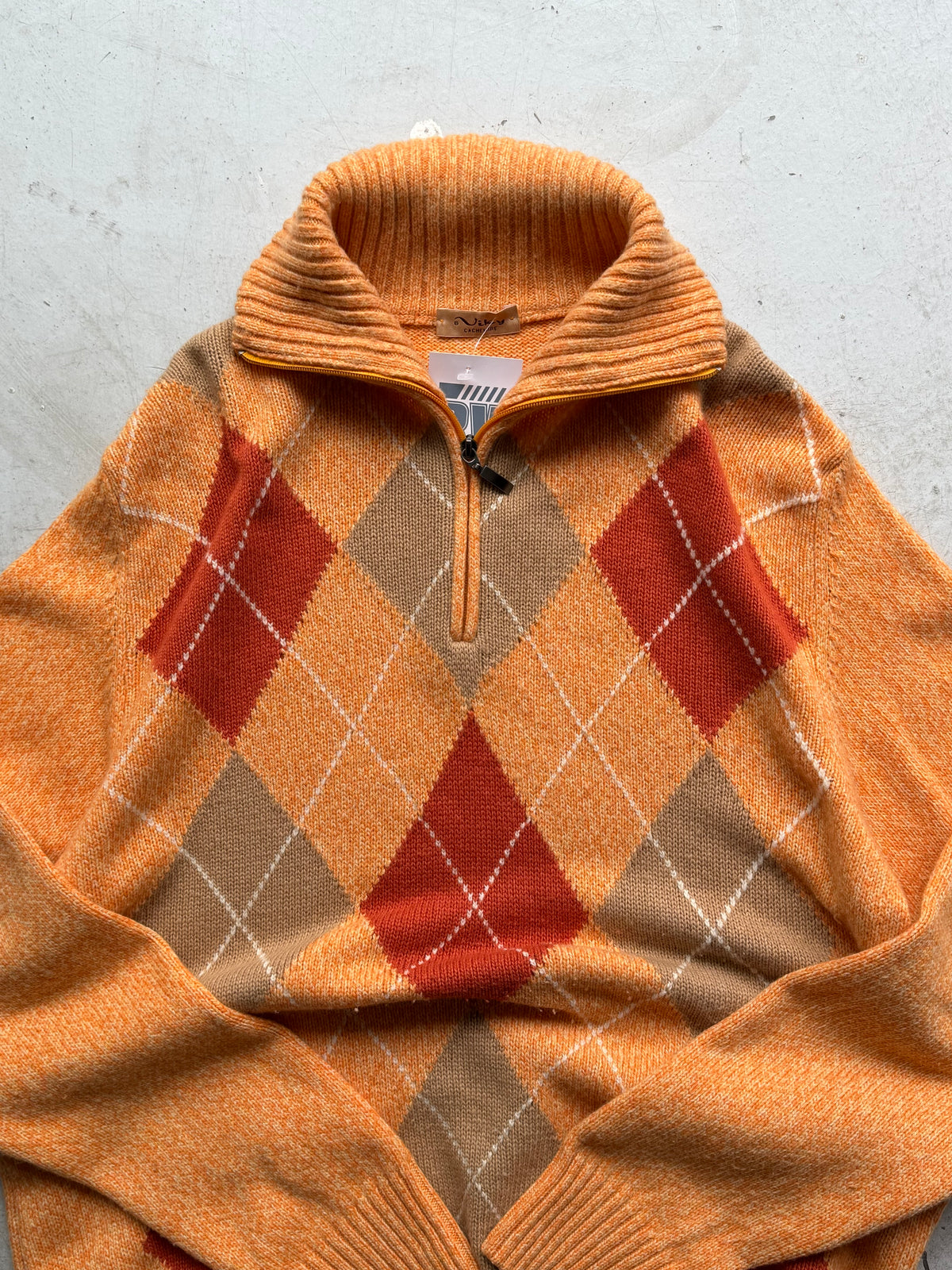 Venturo Cashmere | Argyle 1/4 zip strik | Orange | L/XL