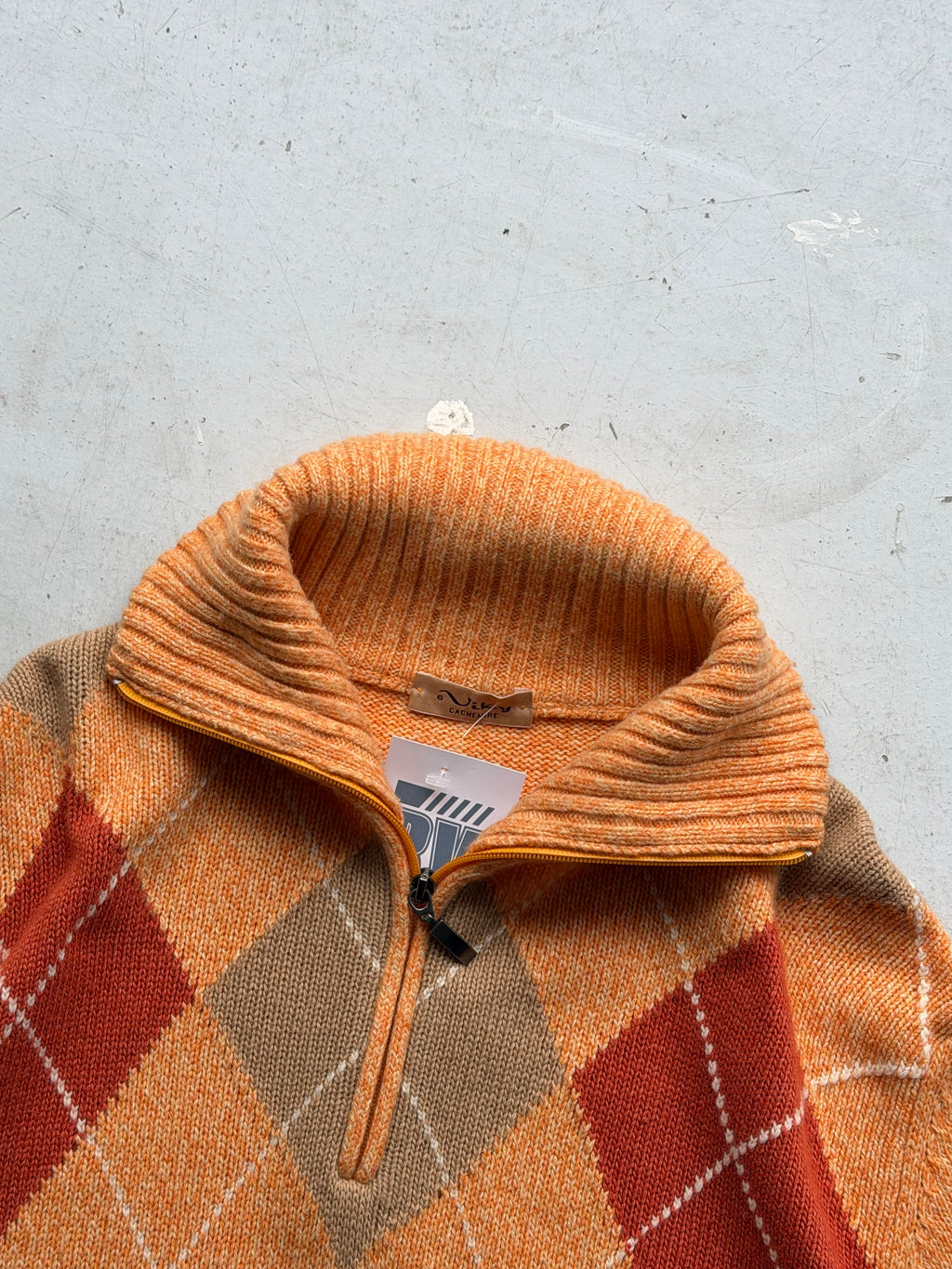 Venturo Cashmere | Argyle 1/4 zip strik | Orange | L/XL