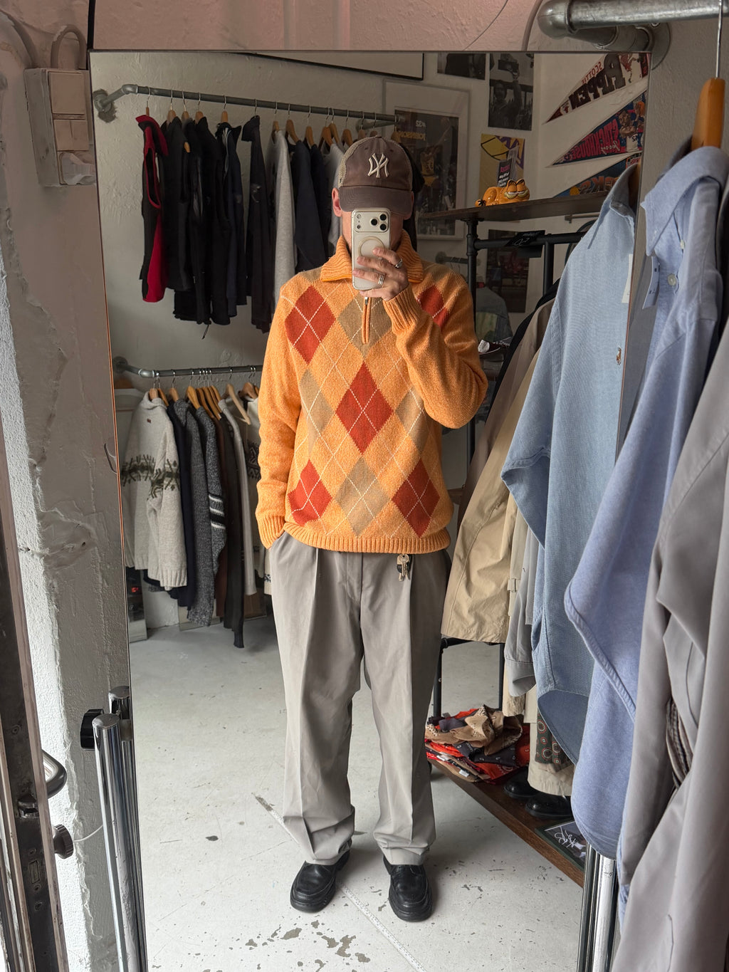 Venturo Cashmere | Argyle 1/4 zip strik | Orange | L/XL