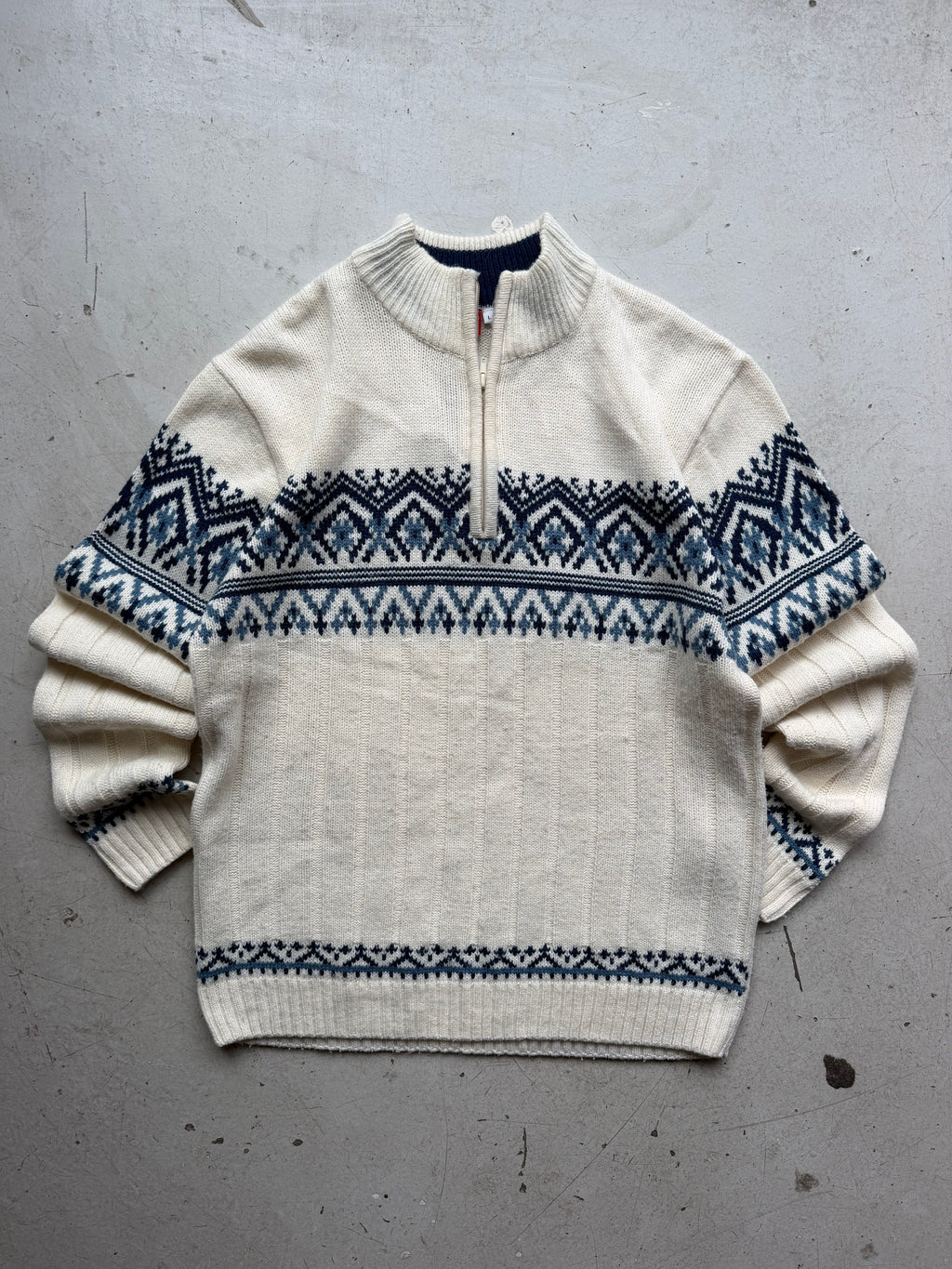 Nordic 1/4 zip strik | Creme/blå | L