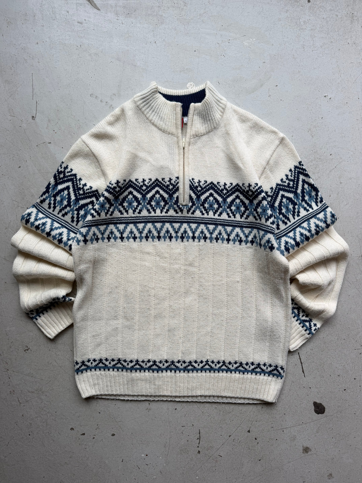 Nordic 1/4 zip strik | Creme/blå | L