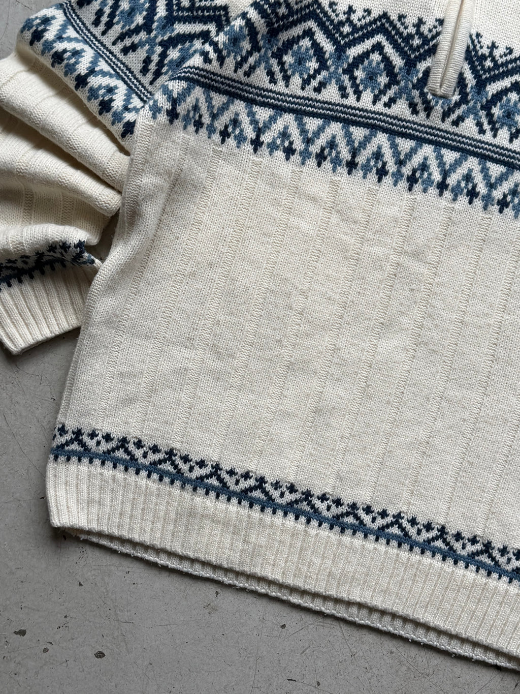 Nordic 1/4 zip strik | Creme/blå | L