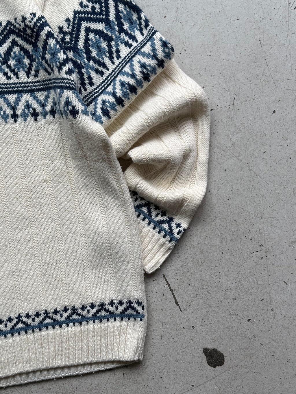 Nordic 1/4 zip strik | Creme/blå | L