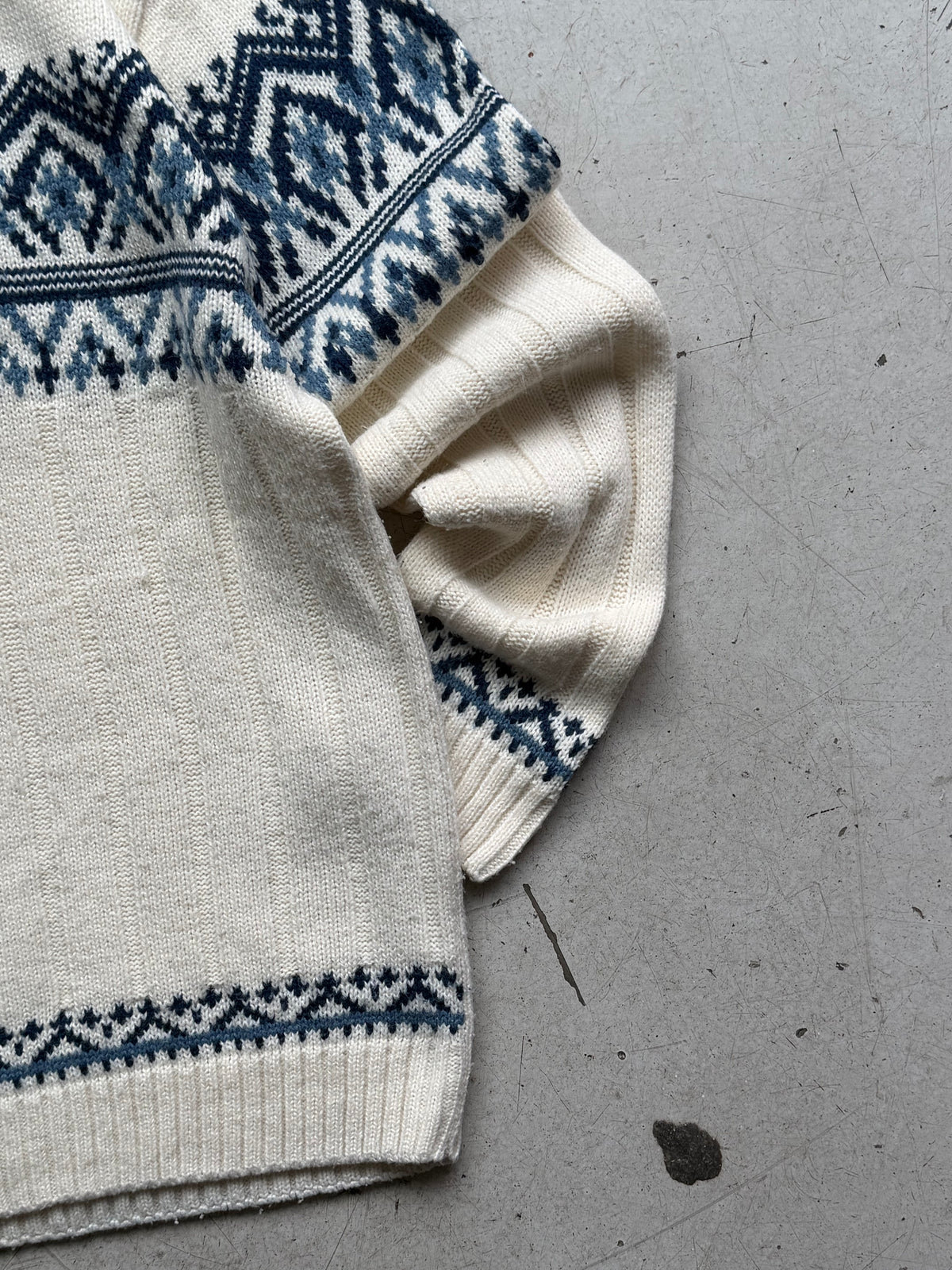 Nordic 1/4 zip strik | Creme/blå | L