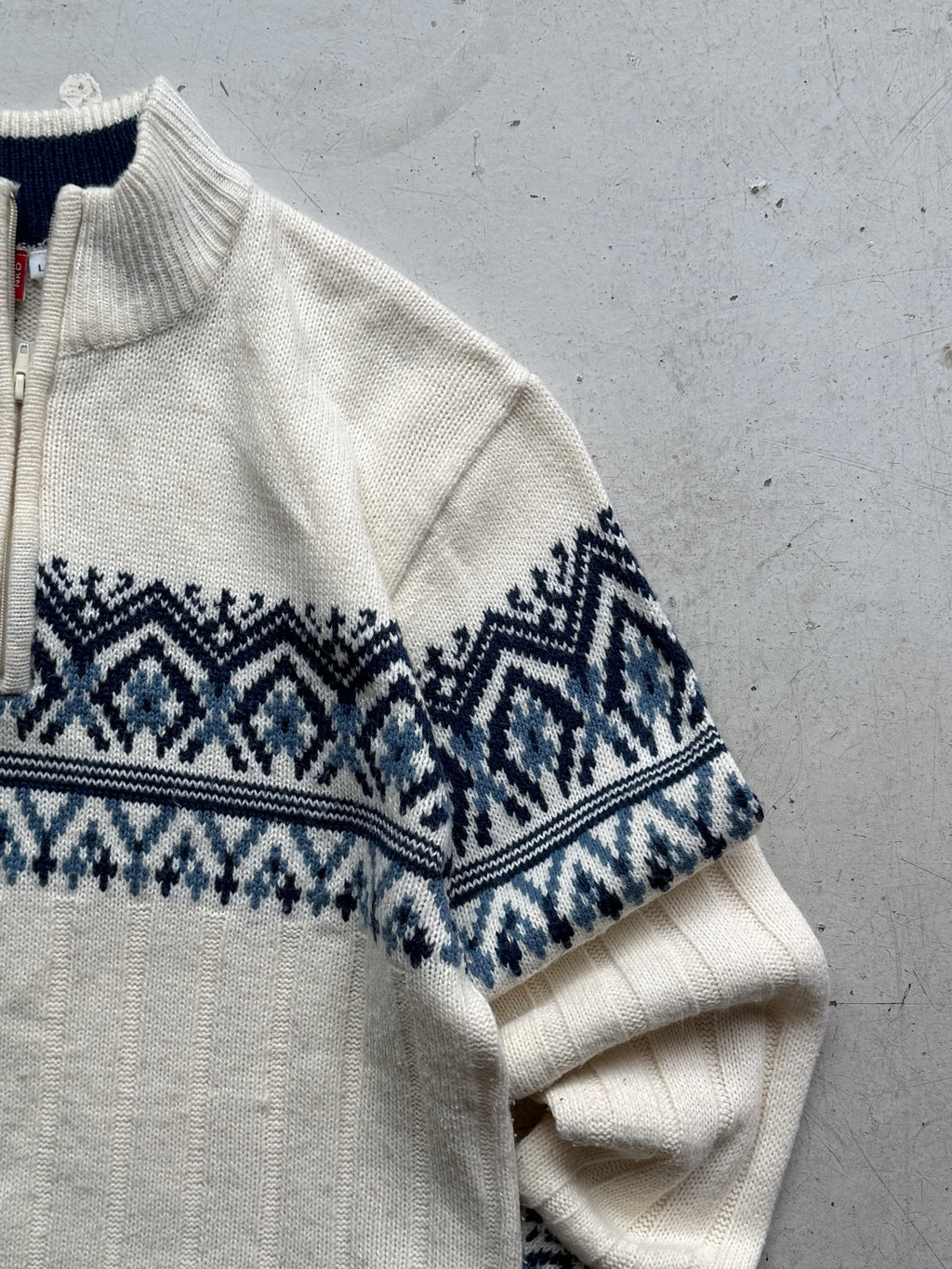 Nordic 1/4 zip strik | Creme/blå | L