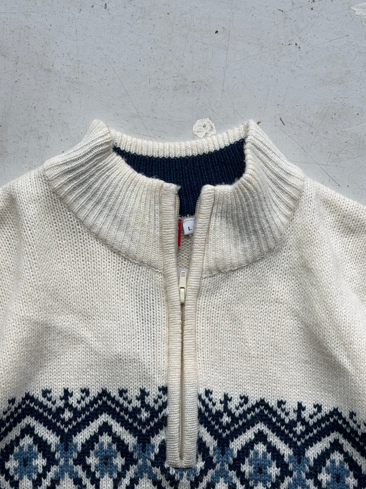Nordic 1/4 zip strik | Creme/blå | L