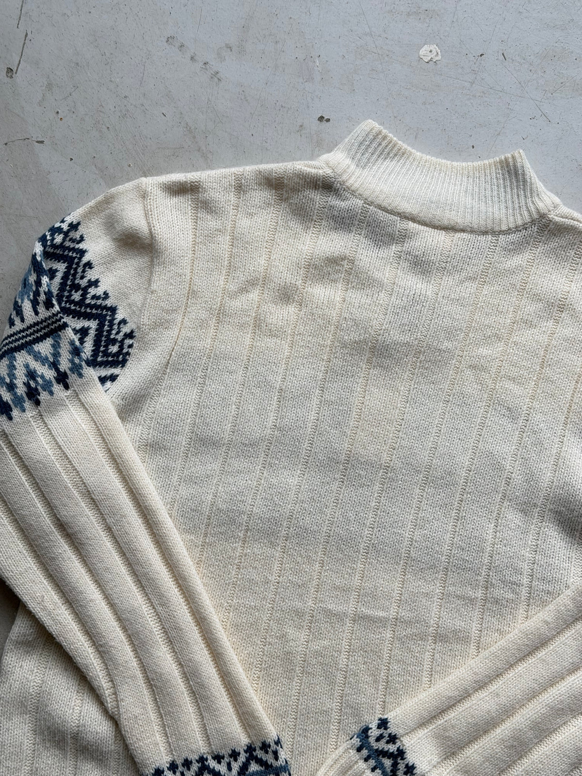 Nordic 1/4 zip strik | Creme/blå | L