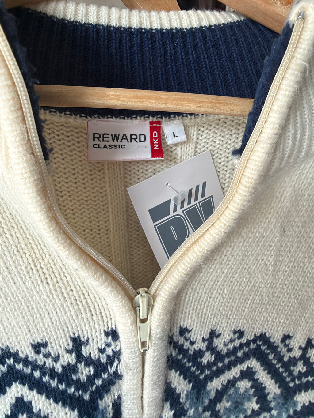 Nordic 1/4 zip strik | Creme/blå | L