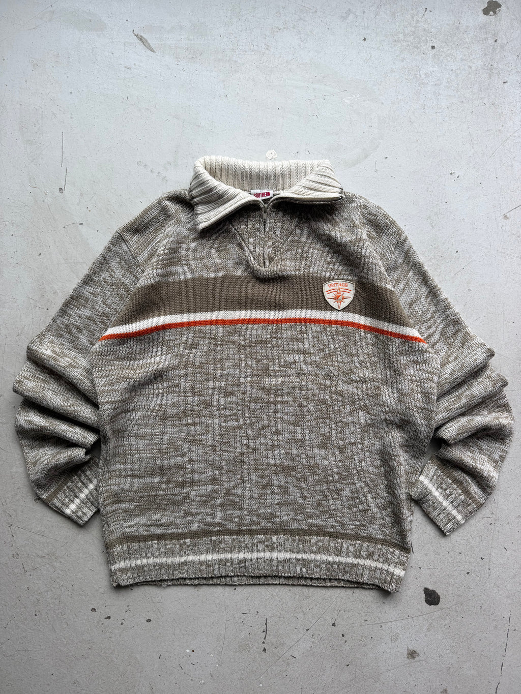 1/4 zip strik | Beige/orange | XL