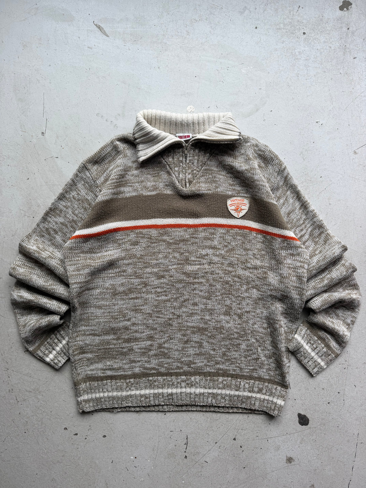 1/4 zip strik | Beige/orange | XL