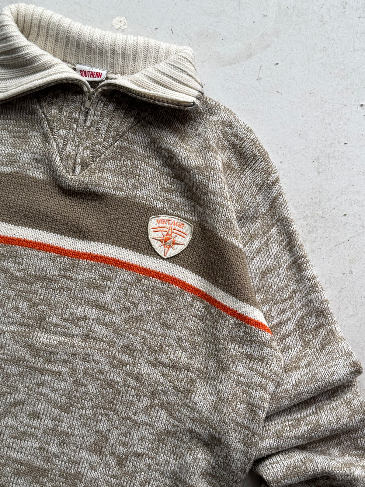 1/4 zip strik | Beige/orange | XL