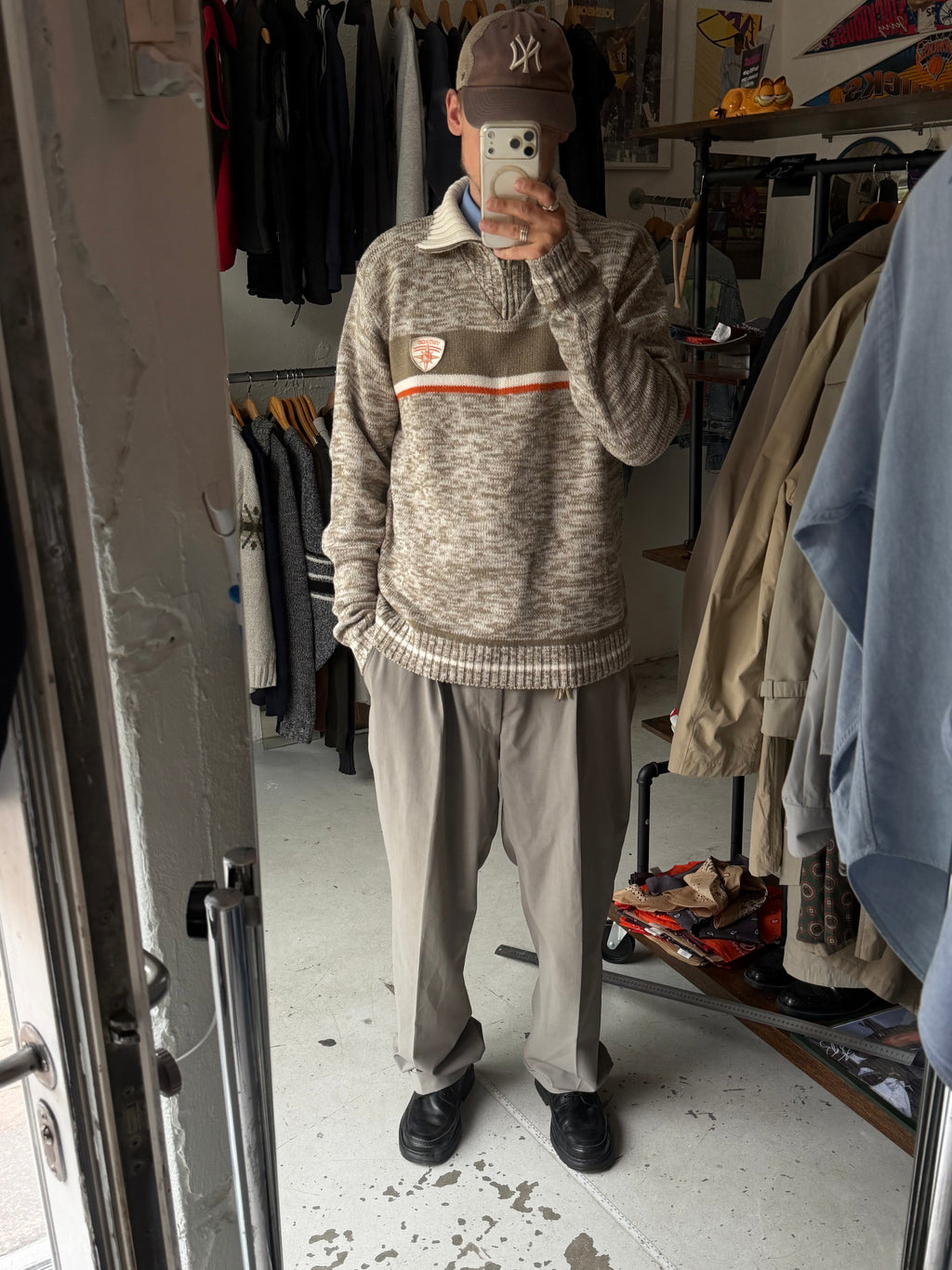 1/4 zip strik | Beige/orange | XL