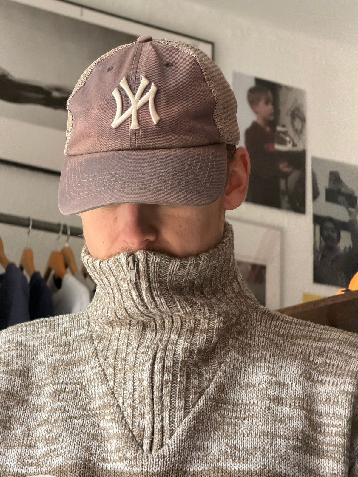 1/4 zip strik | Beige/orange | XL
